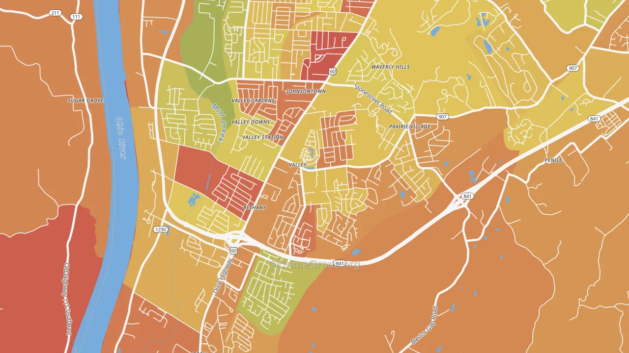 Valley Station, Louisville, KY Map of Robbery Rates