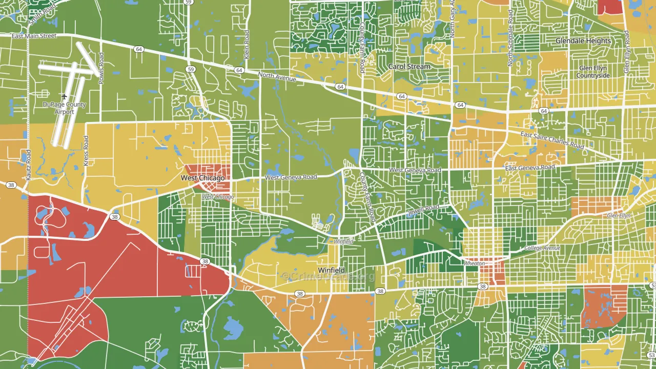 Valley View, Glen Ellyn, IL Map of Robbery Rates