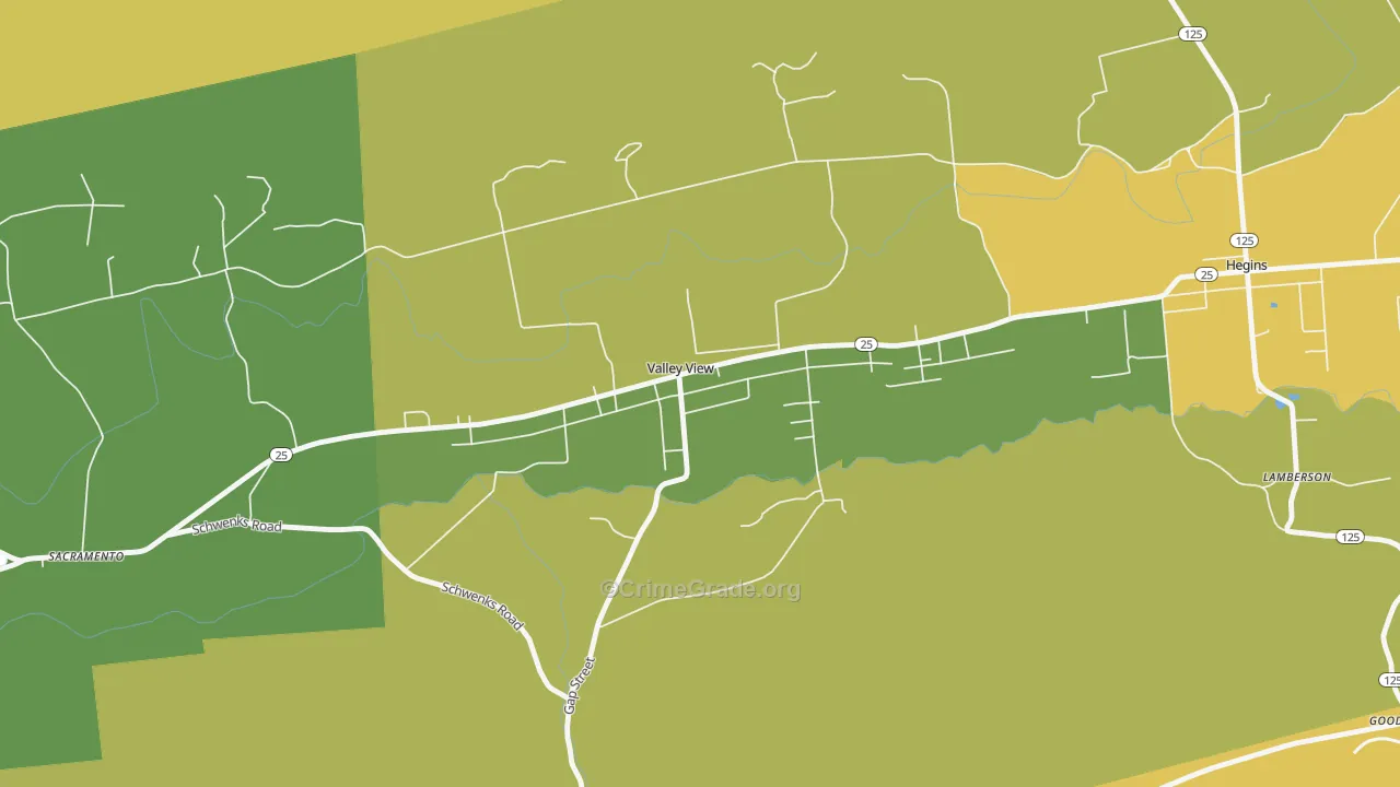 Valley View, PA Map of Robbery Rates
