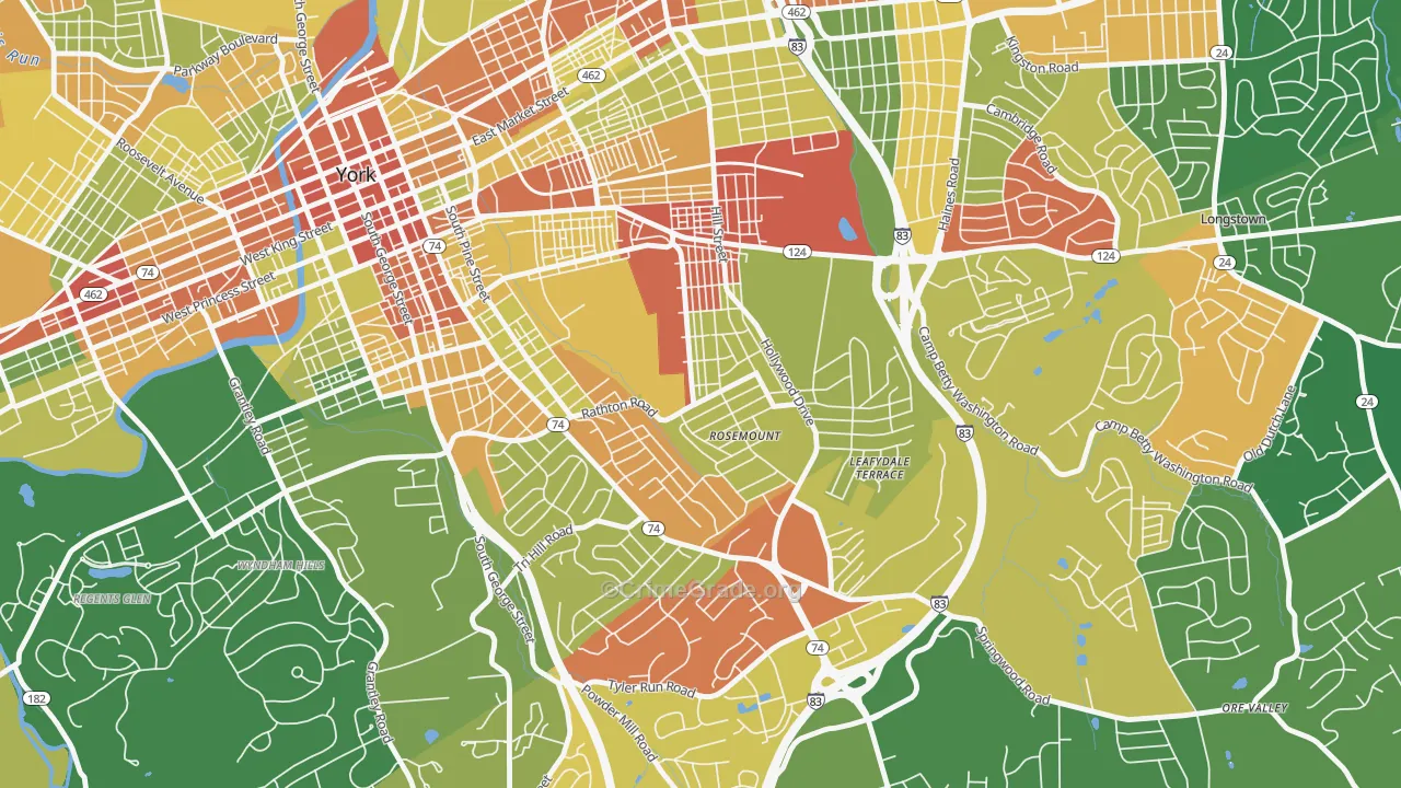 Valley View, York, PA Map of Robbery Rates