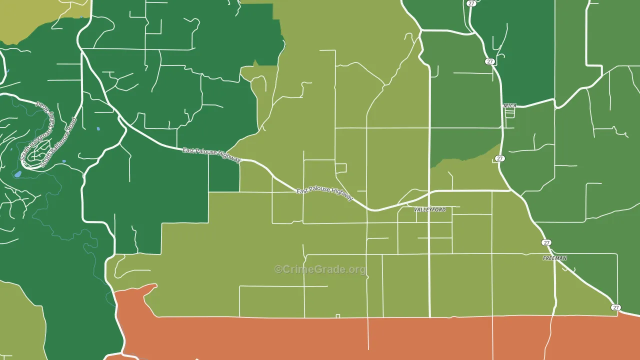 Valleyford, WA Map of Robbery Rates