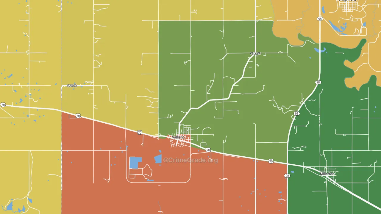 Valliant, OK Map of Robbery Rates