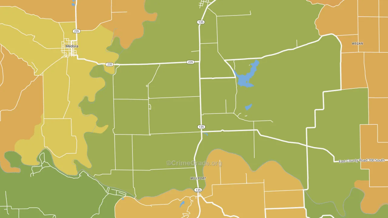 Vallonia, IN Map of Robbery Rates