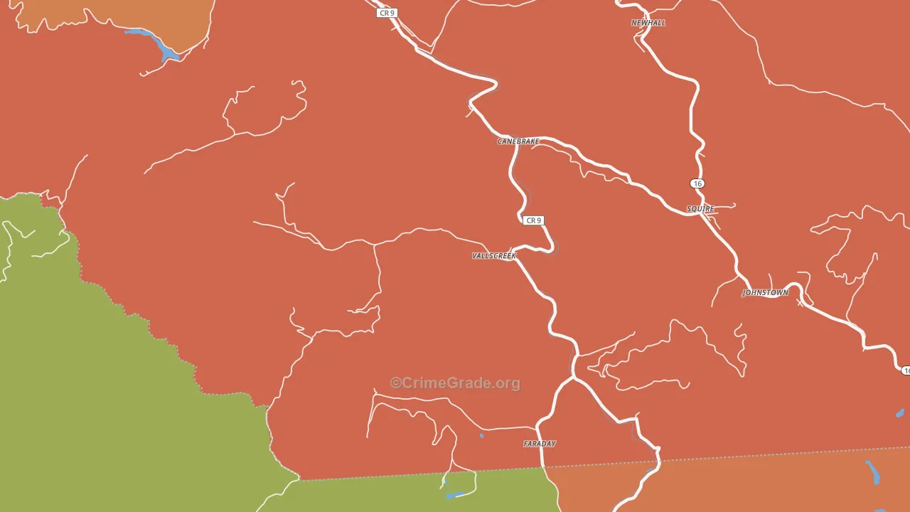 Vallscreek, WV Map of Robbery Rates