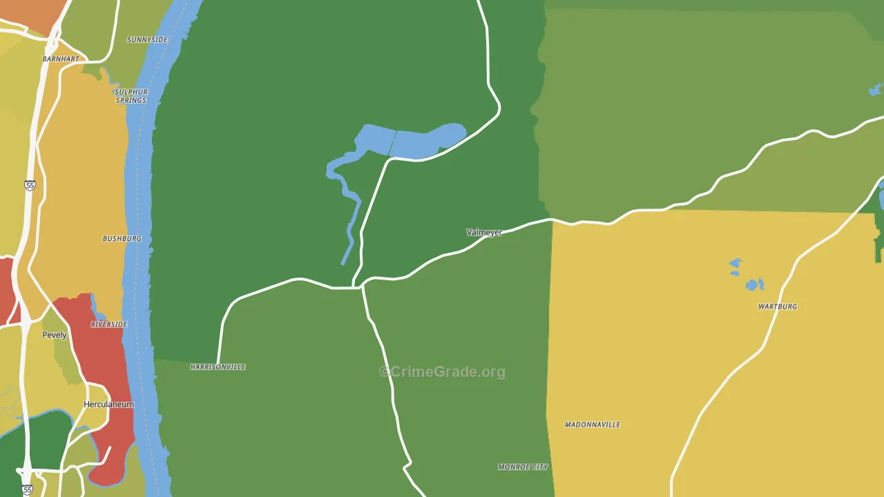 Valmeyer, IL Map of Robbery Rates