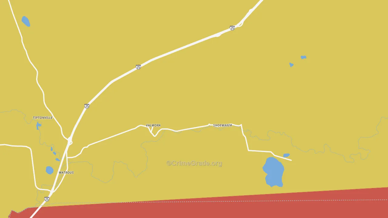 Valmora, NM Map of Robbery Rates