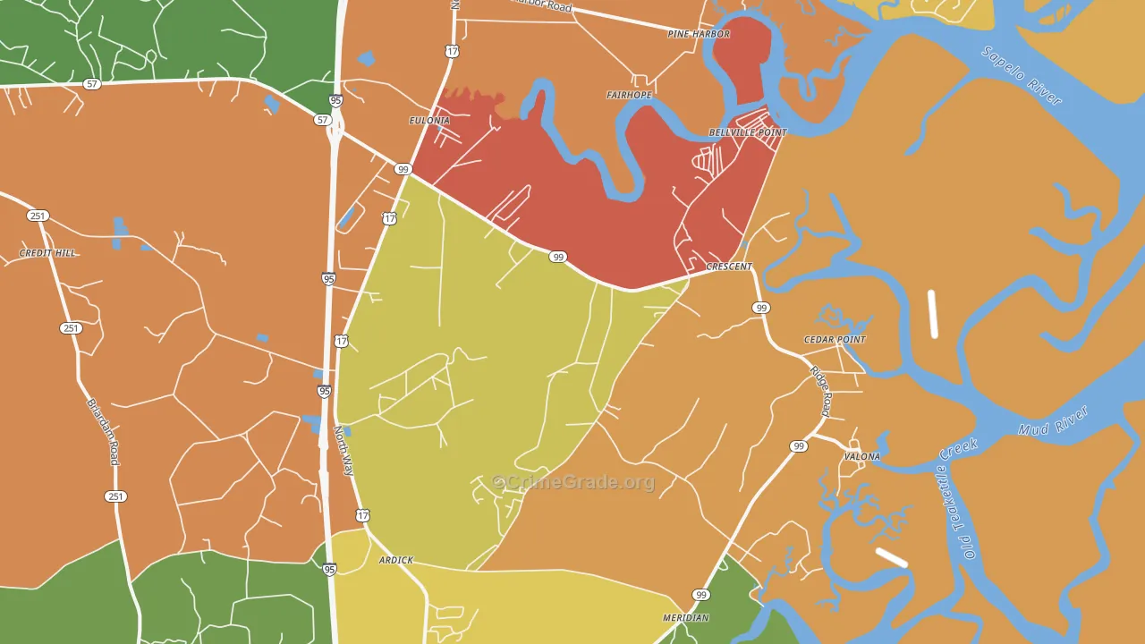 Valona, GA Map of Robbery Rates