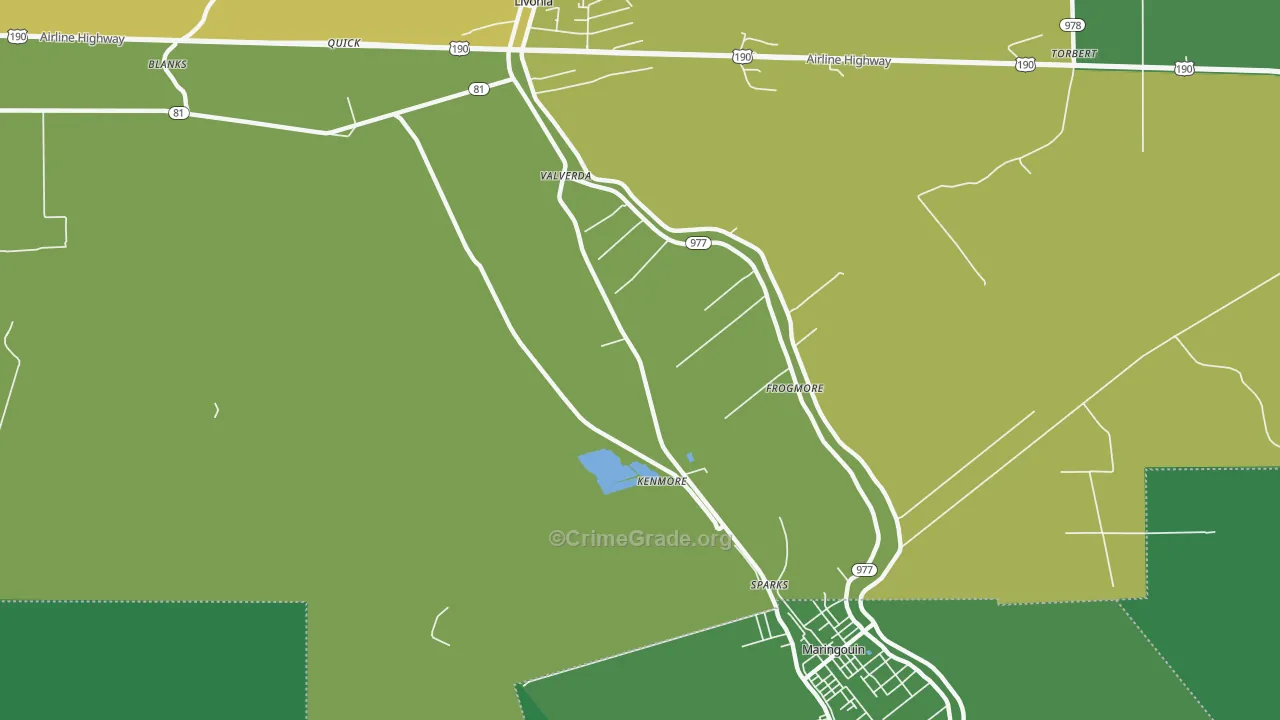 Valverda, LA Map of Robbery Rates