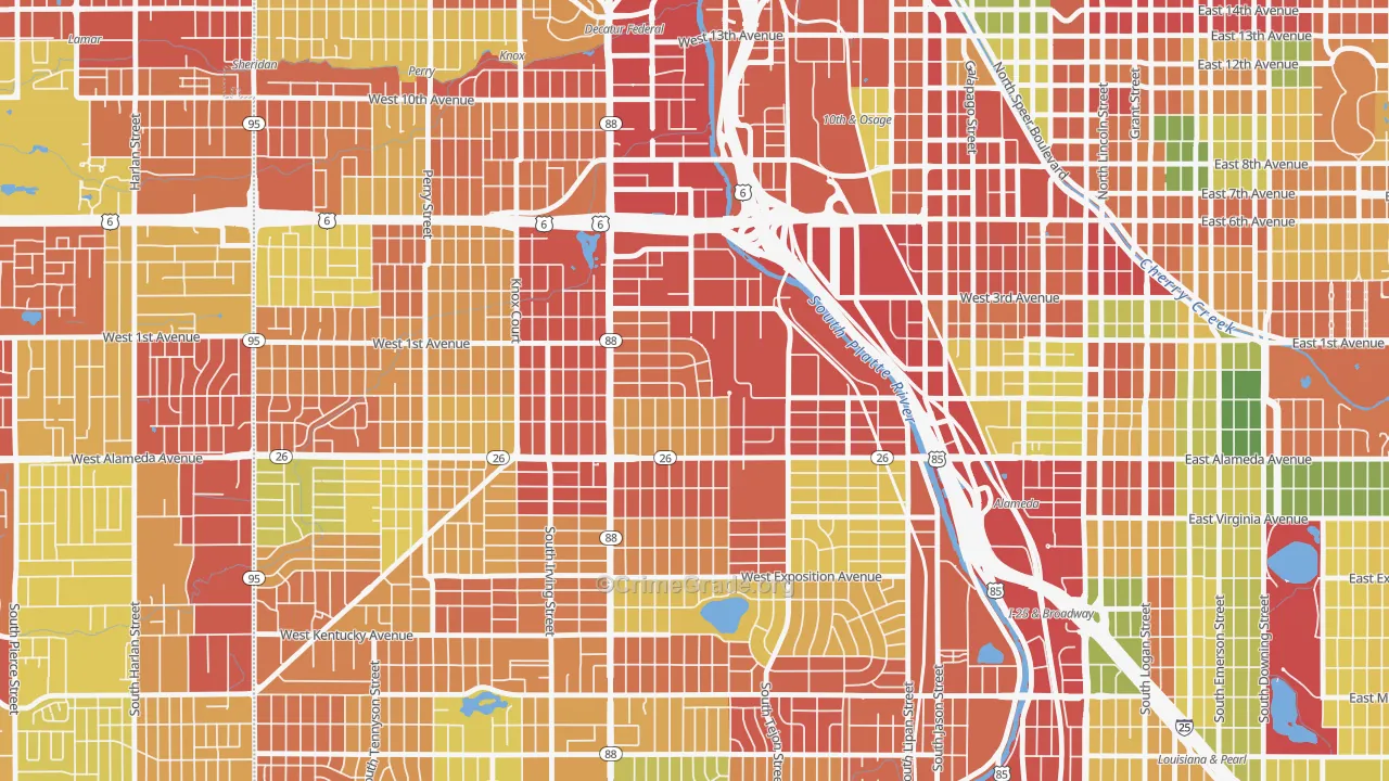 Valverde, Denver, CO Map of Robbery Rates