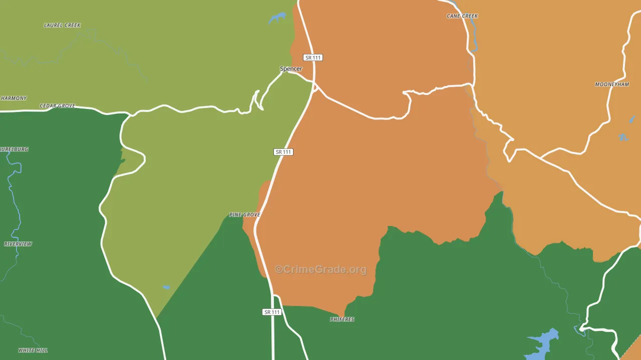 Van Buren County, TN Map of Robbery Rates