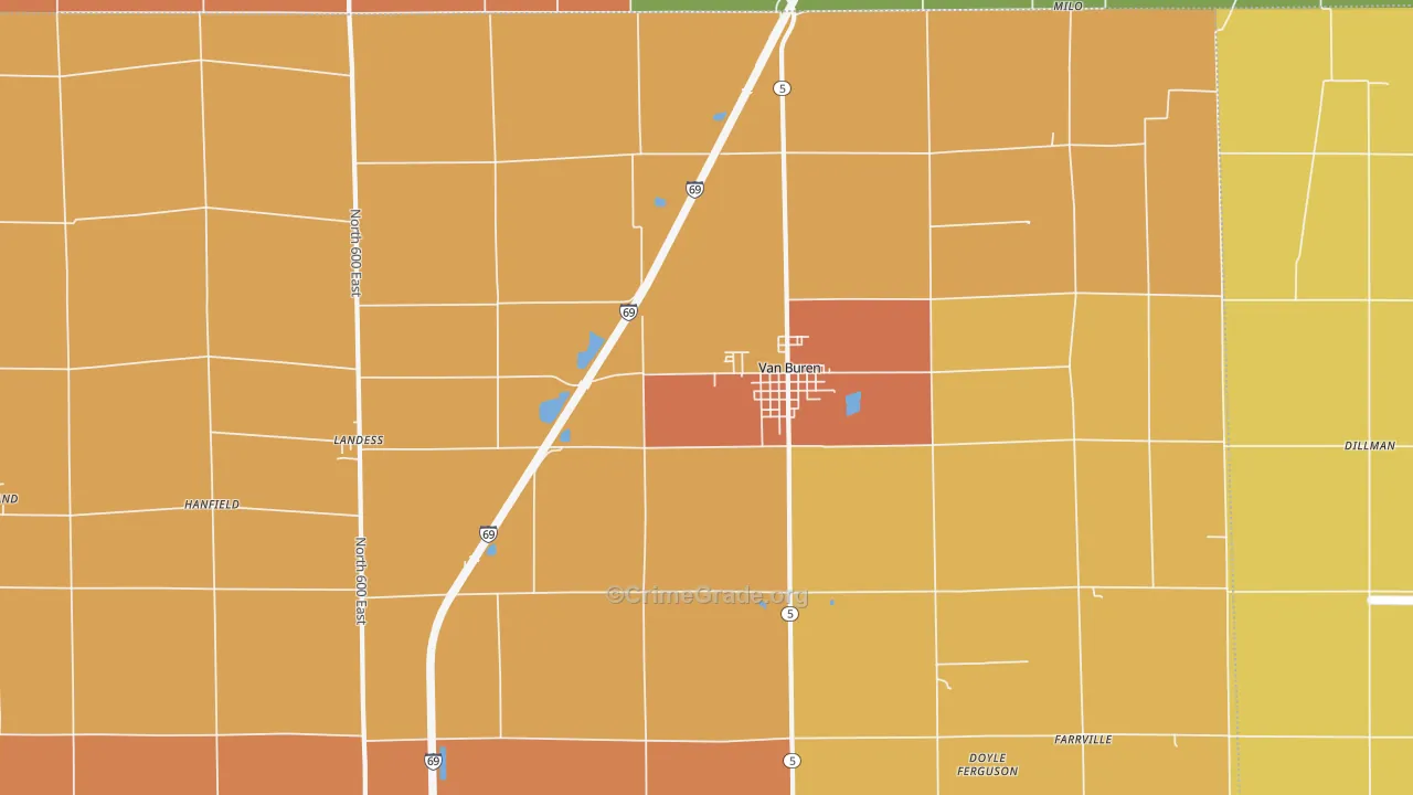 Van Buren, IN Map of Robbery Rates
