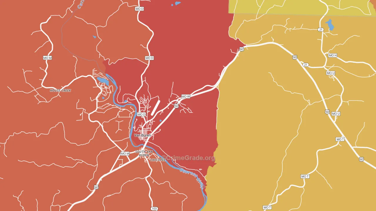 Van Buren, MO Map of Robbery Rates