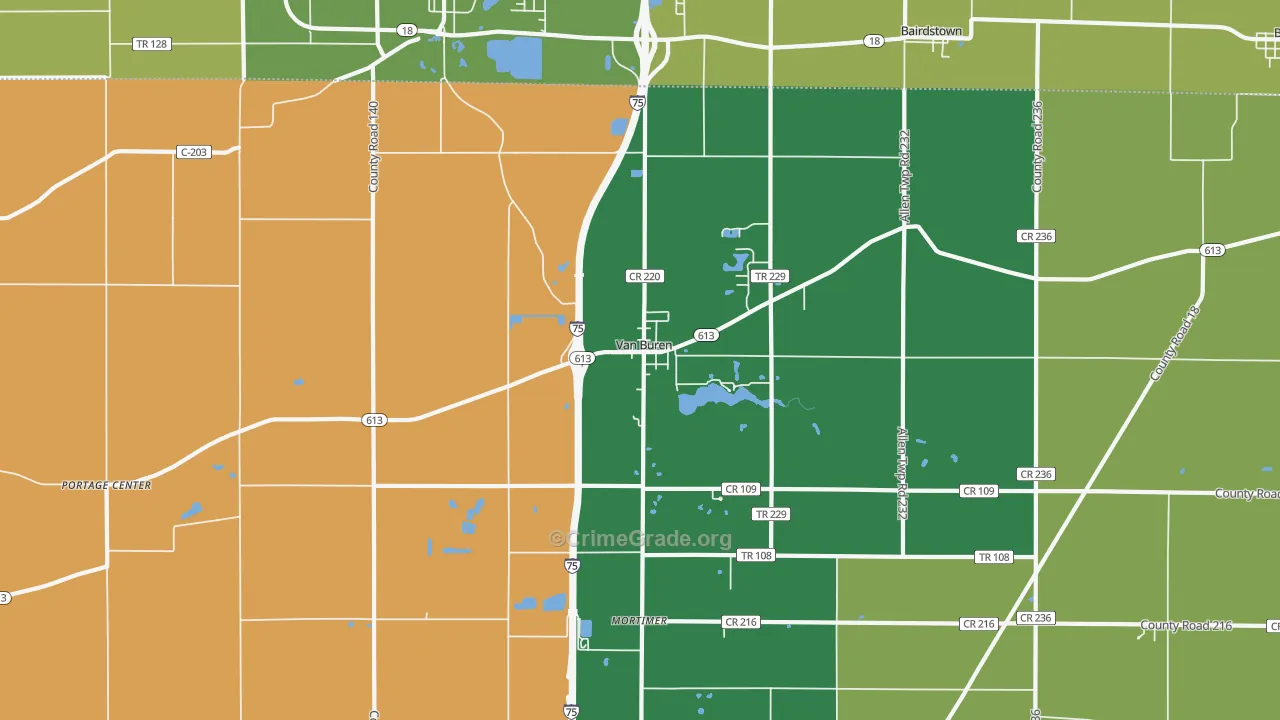 Van Buren, OH Map of Robbery Rates