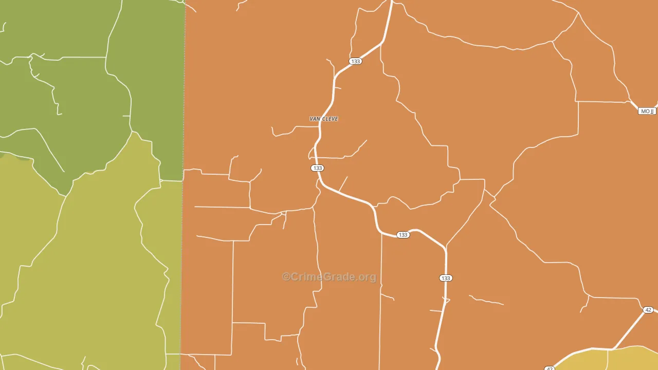 Van Cleve, MO Map of Robbery Rates