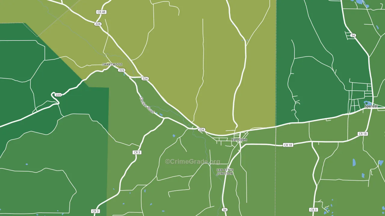Van Etten, NY Map of Robbery Rates