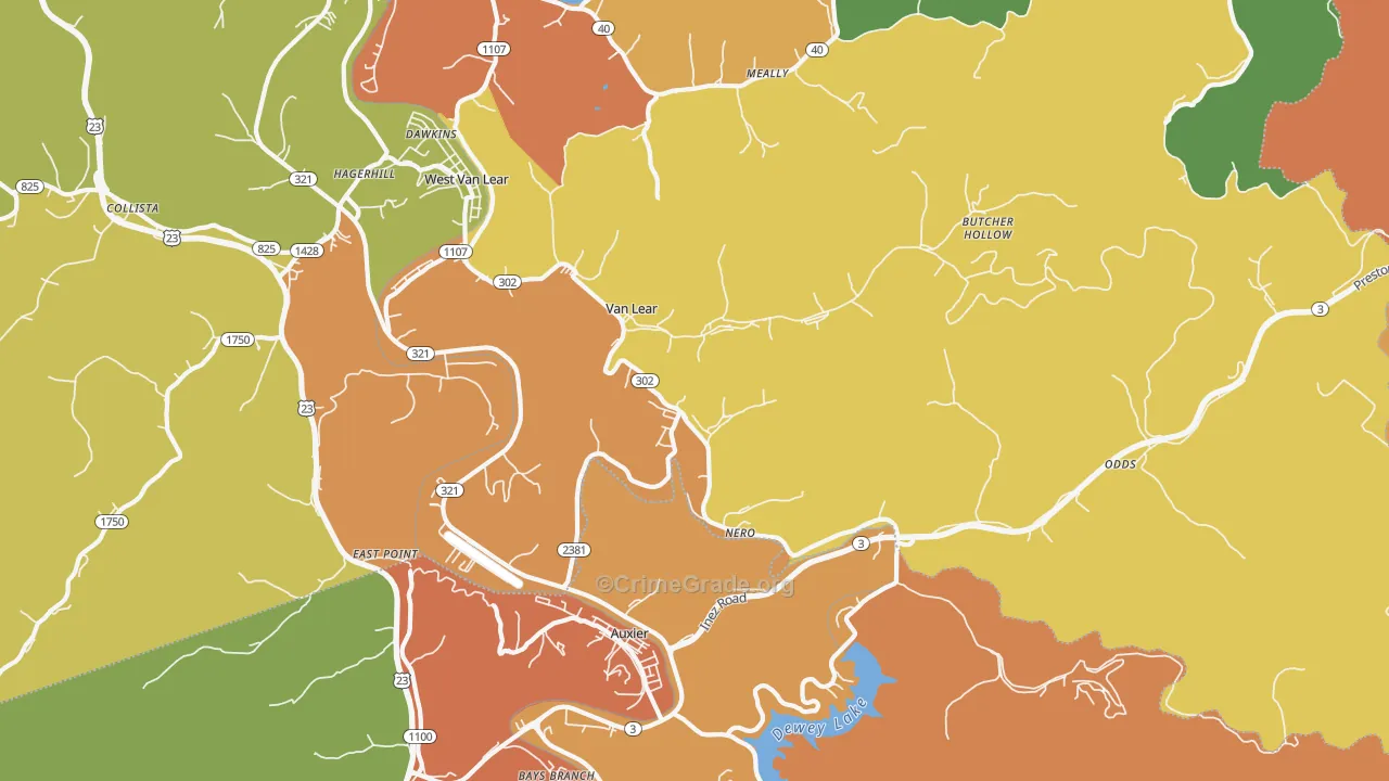 Van Lear, KY Map of Robbery Rates