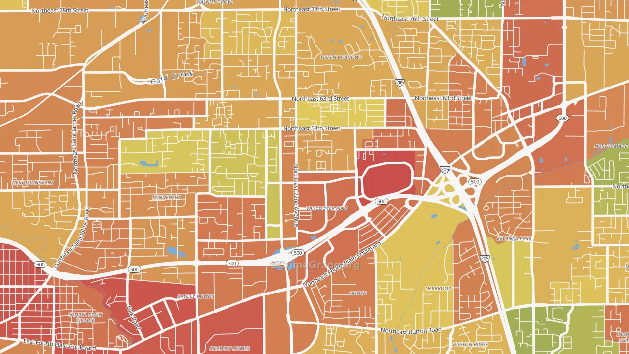 Van Mall, Vancouver, WA Map of Robbery Rates
