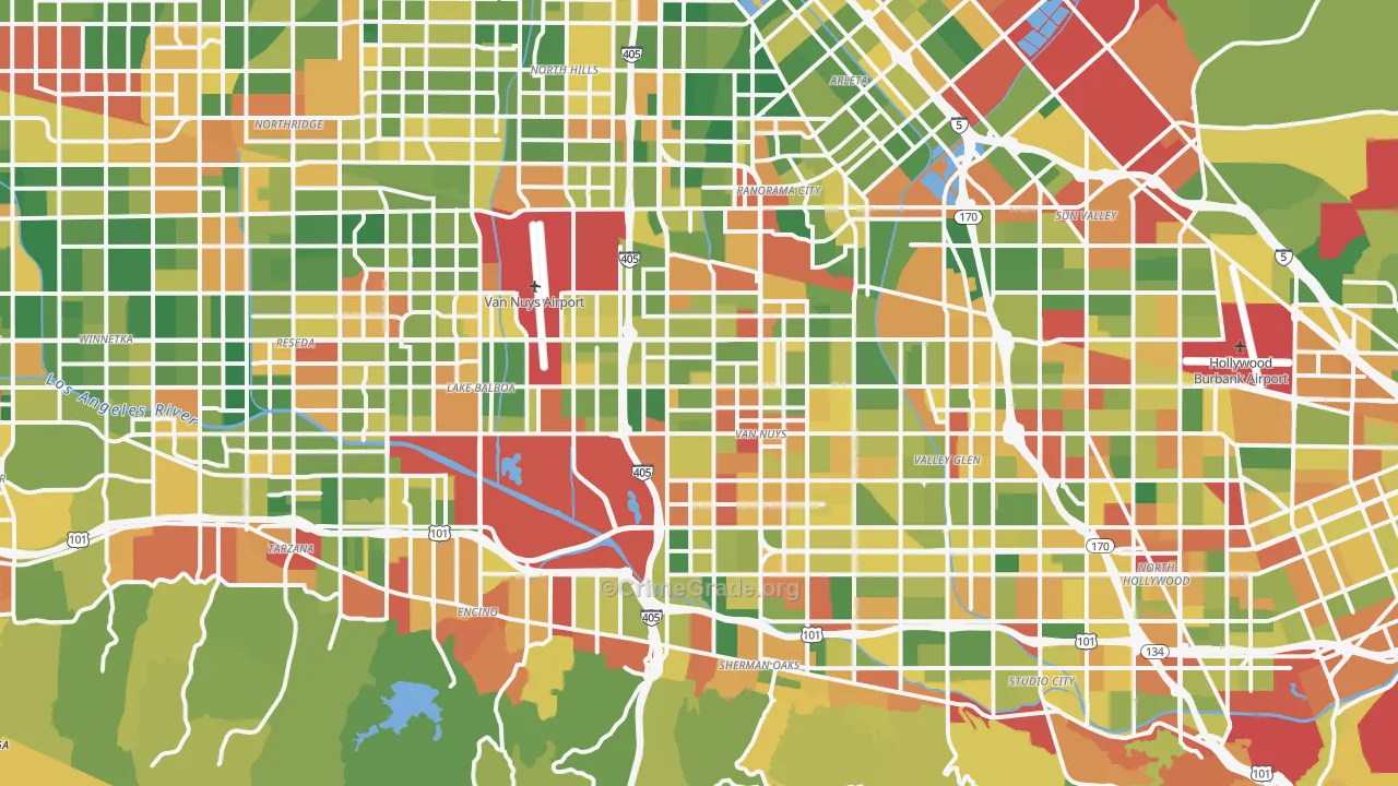 Van Nuys, CA Map of Robbery Rates