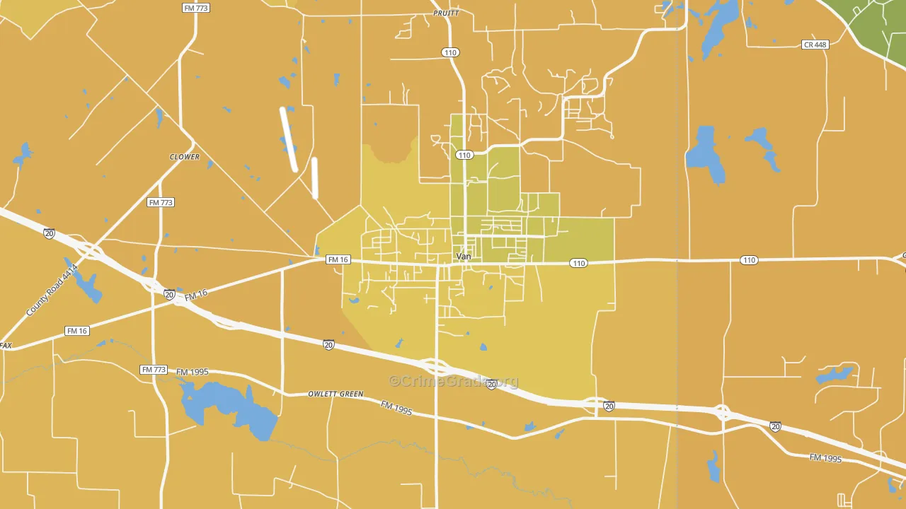 Van, TX Map of Robbery Rates