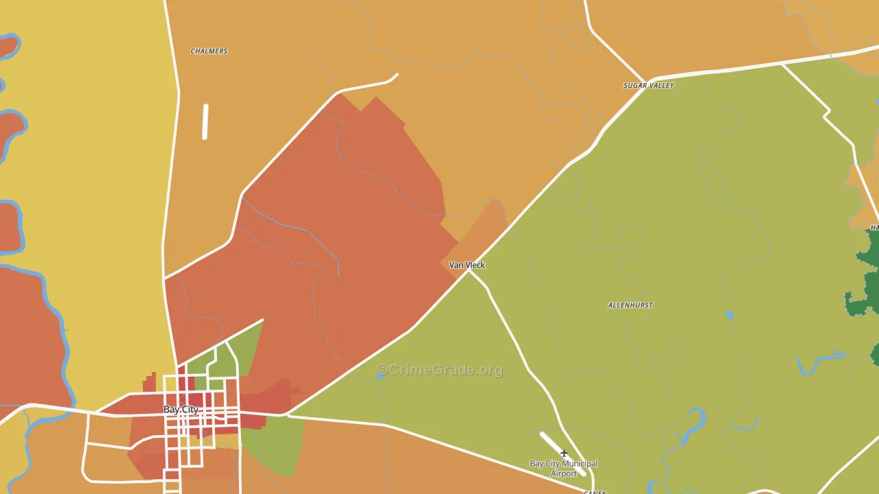 Van Vleck, TX Map of Robbery Rates