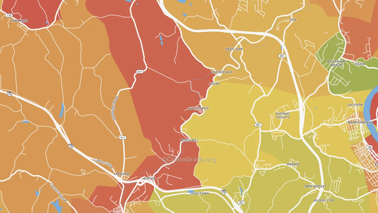 Van Voorhis, PA Map of Robbery Rates