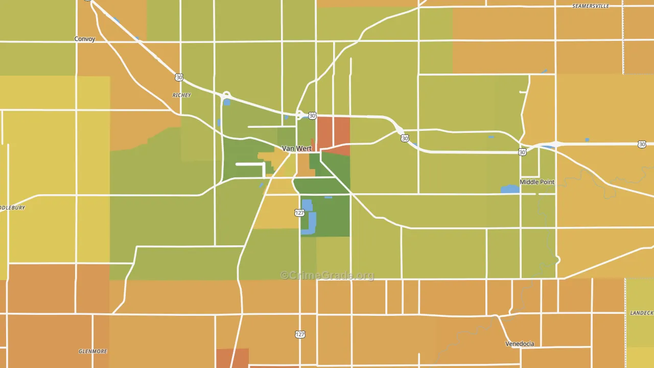 Van Wert County, OH Map of Robbery Rates