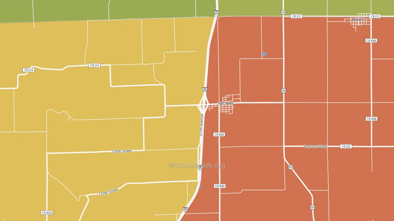 Van Wert, IA Map of Robbery Rates
