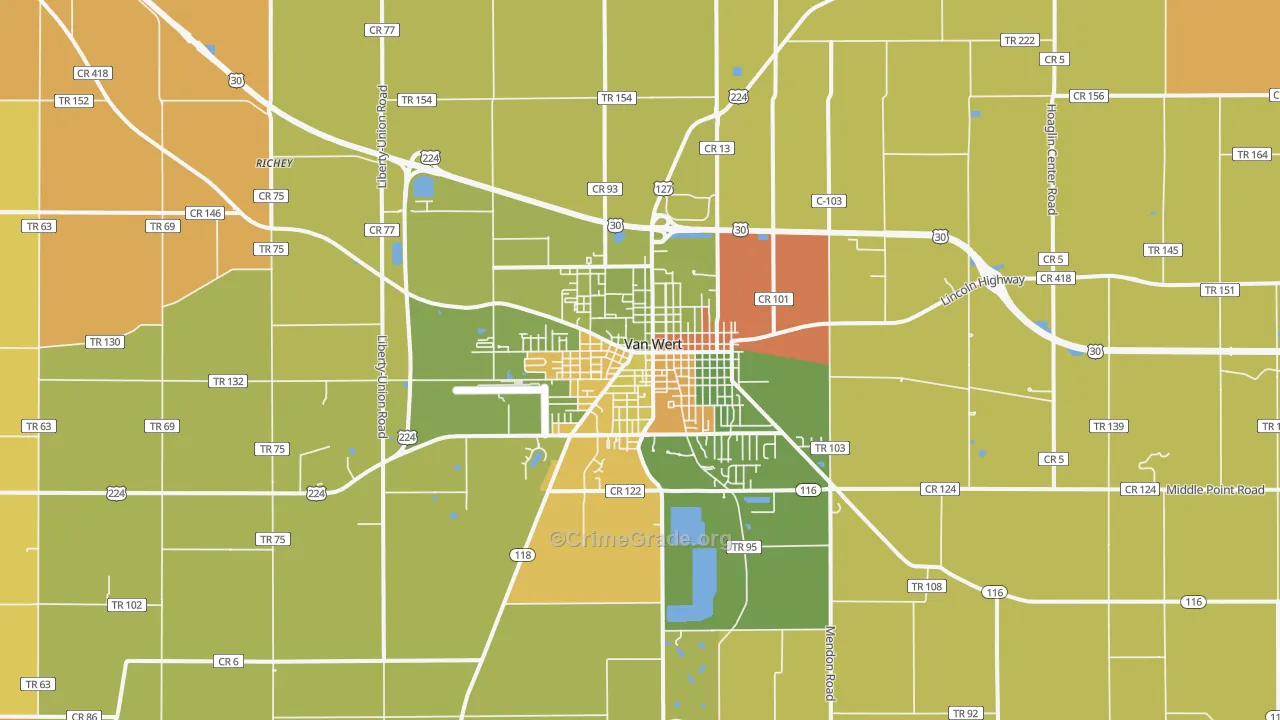 Van Wert, OH Map of Robbery Rates