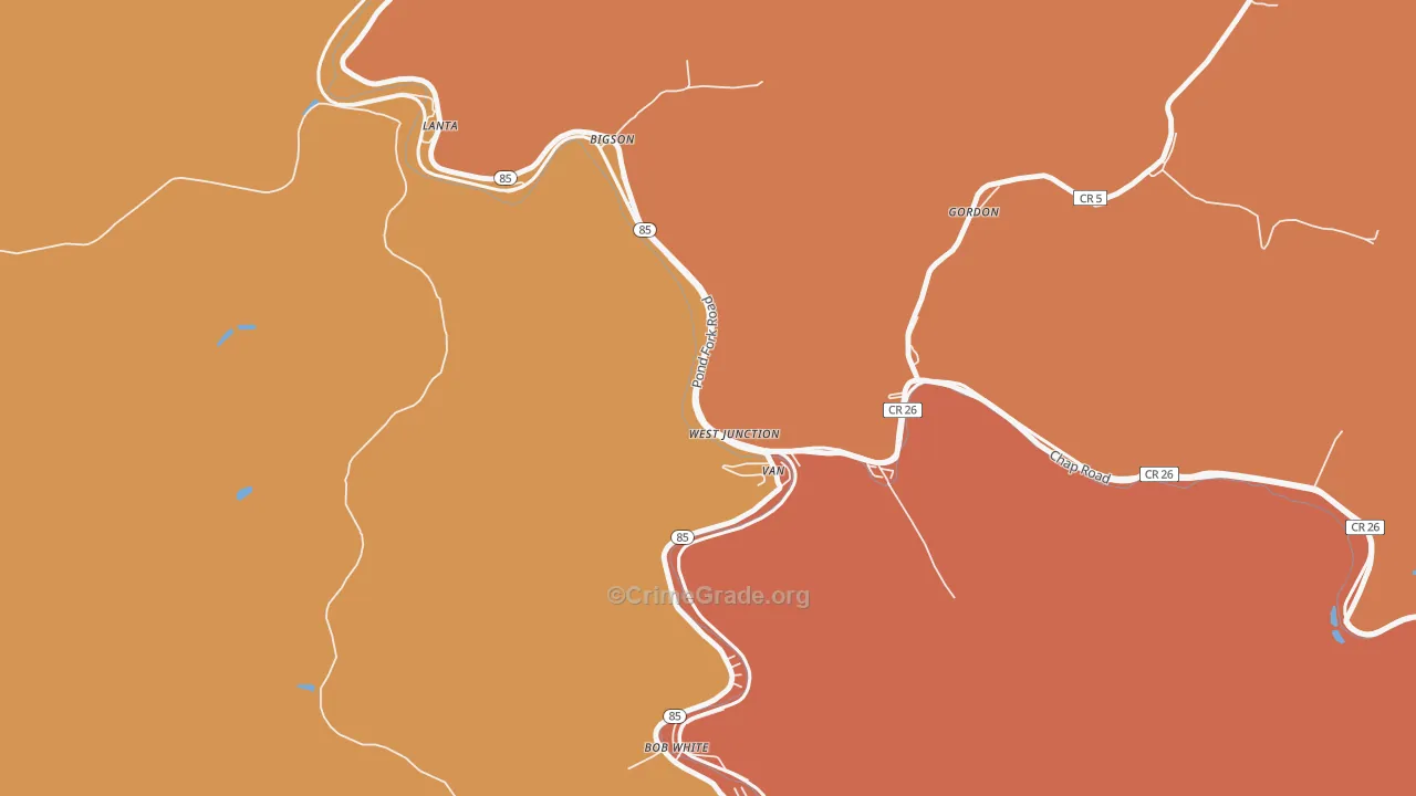 Van, WV Map of Robbery Rates