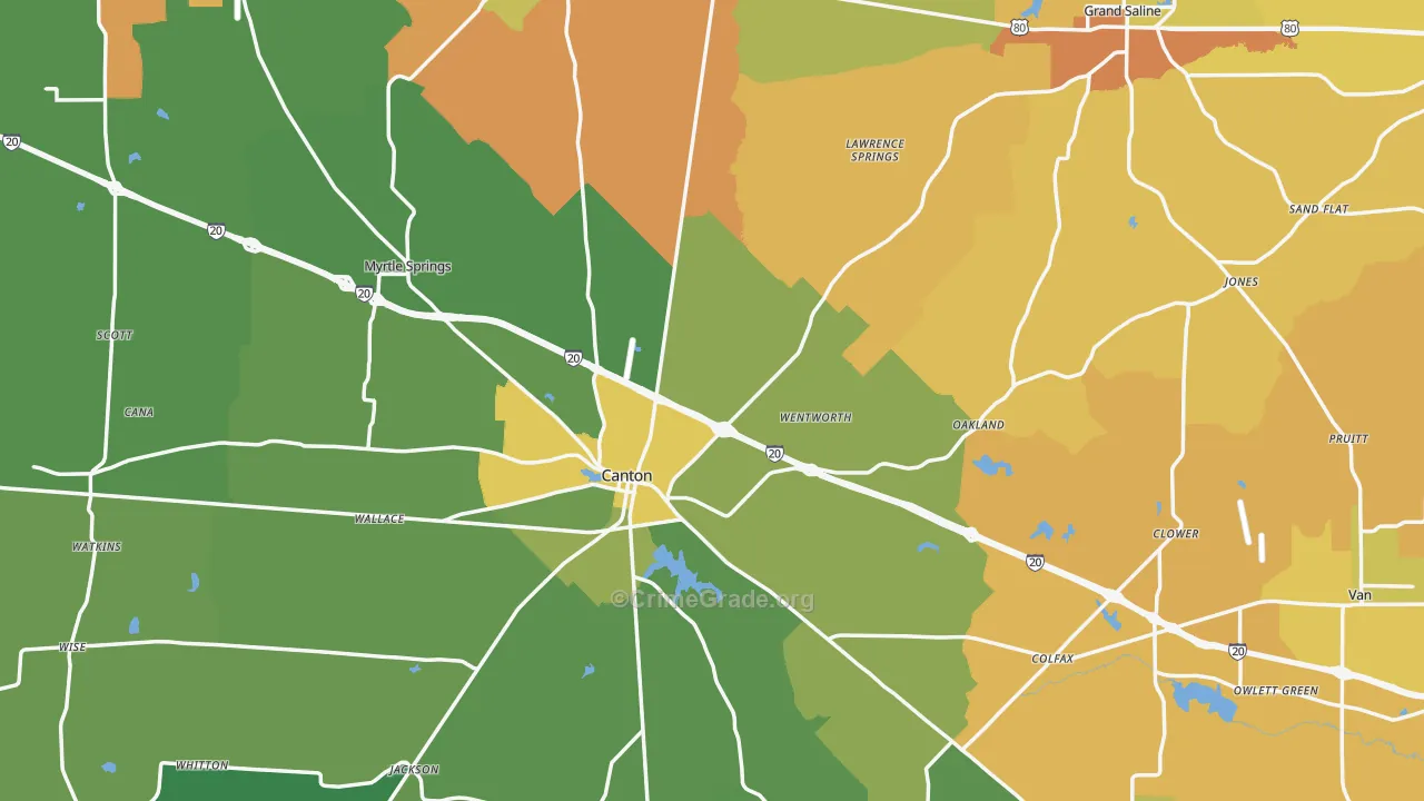 Van Zandt County, TX Map of Robbery Rates