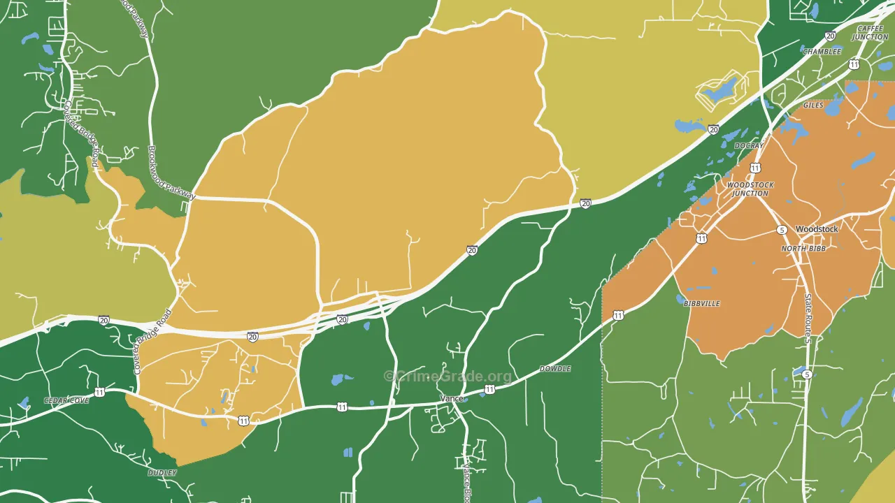 Vance, AL Map of Robbery Rates