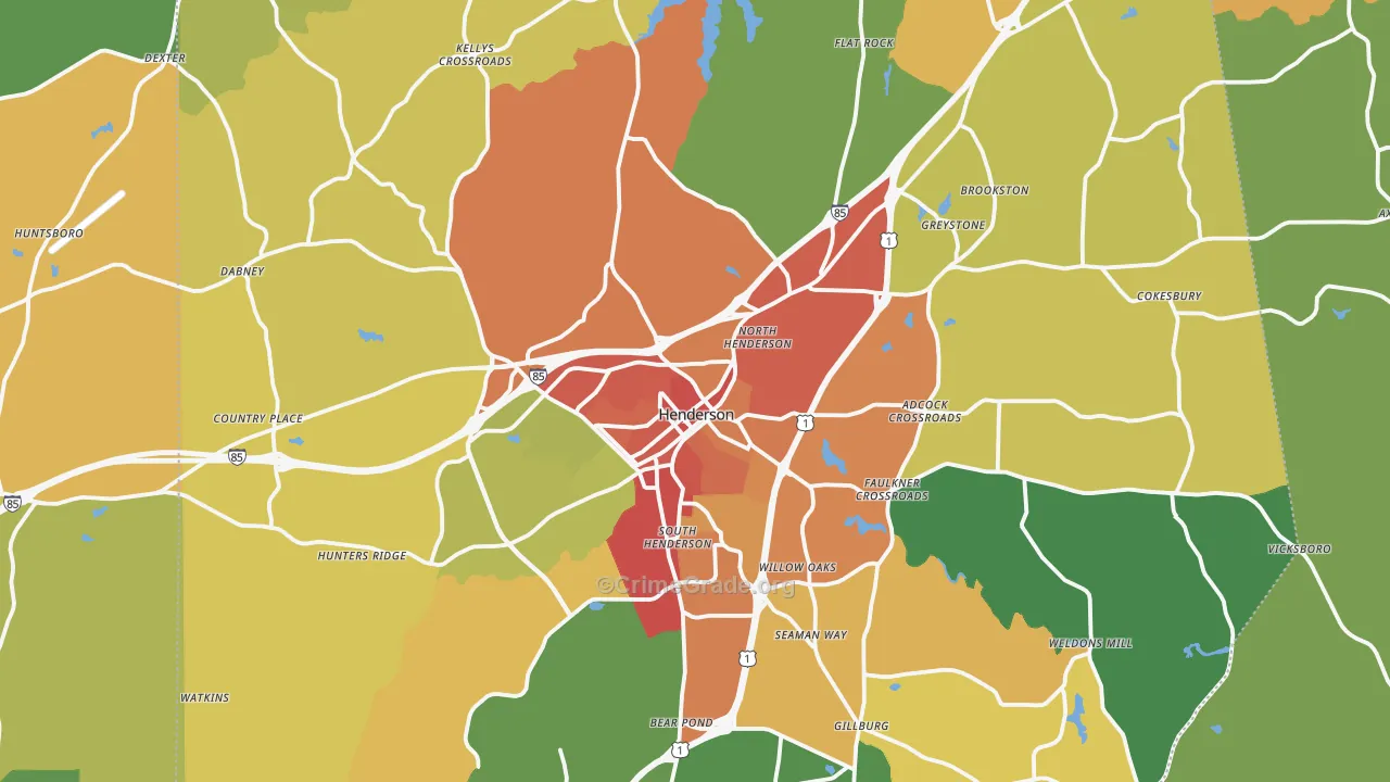 Vance County, NC Map of Robbery Rates