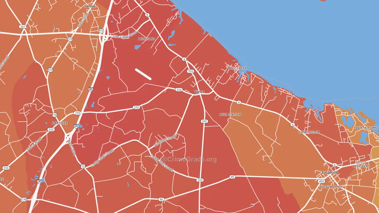 Vance, SC Map of Robbery Rates