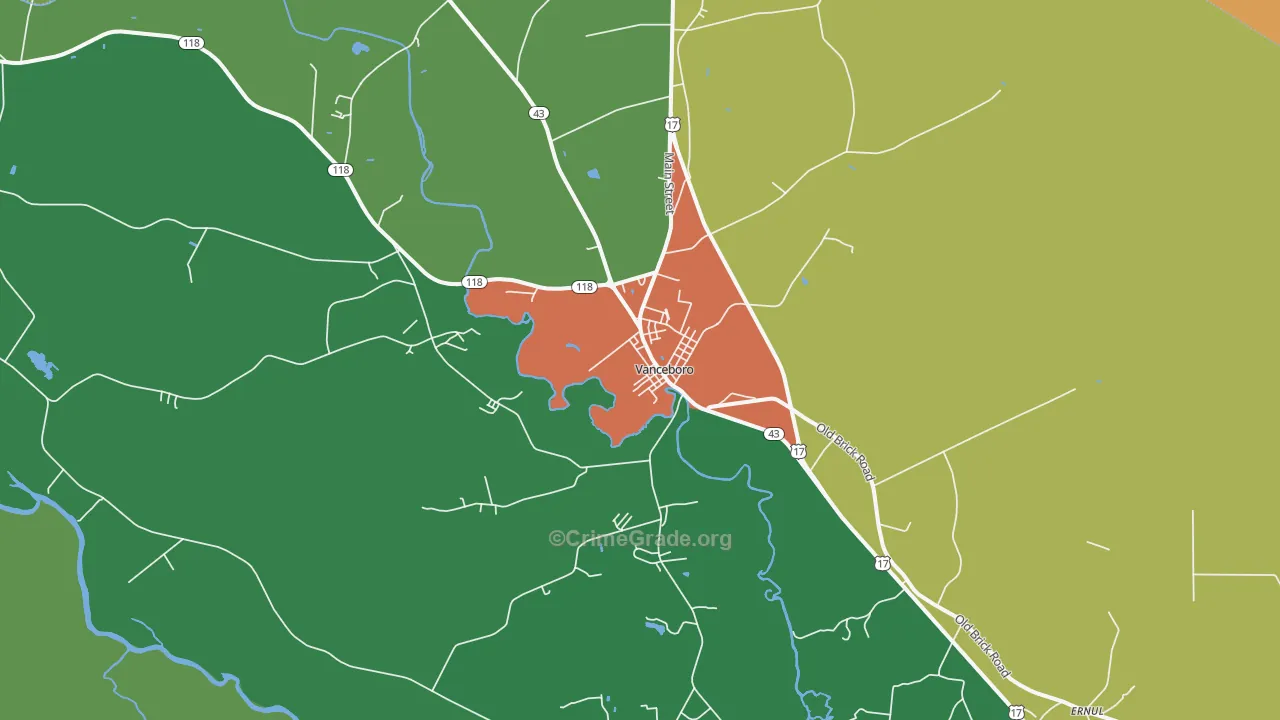 Vanceboro, NC Map of Robbery Rates