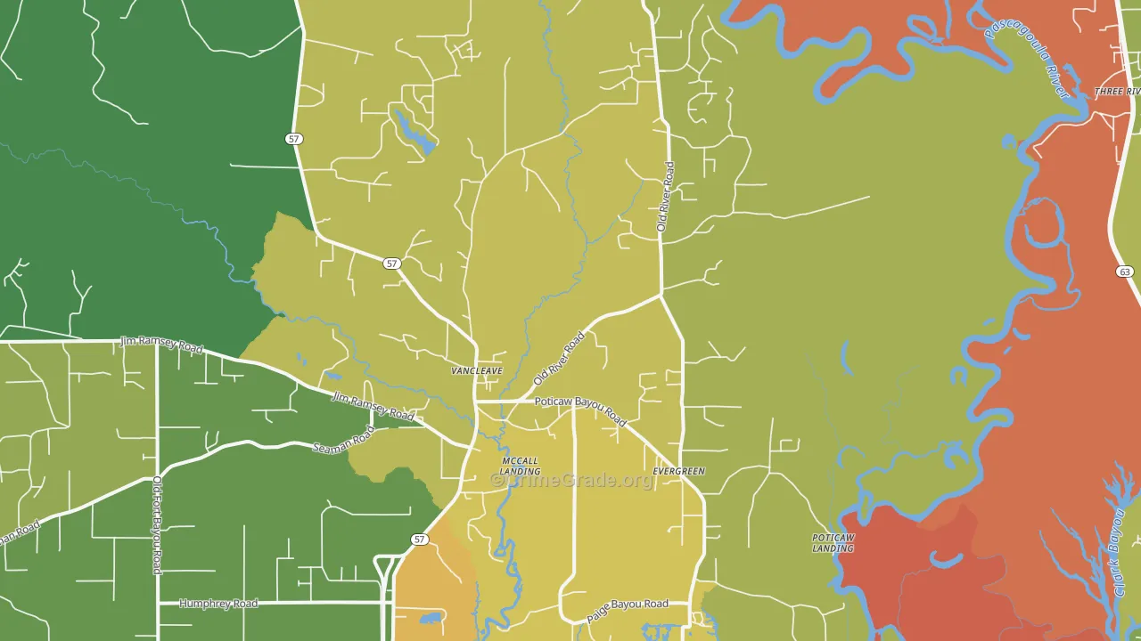 Vancleave, MS Map of Robbery Rates