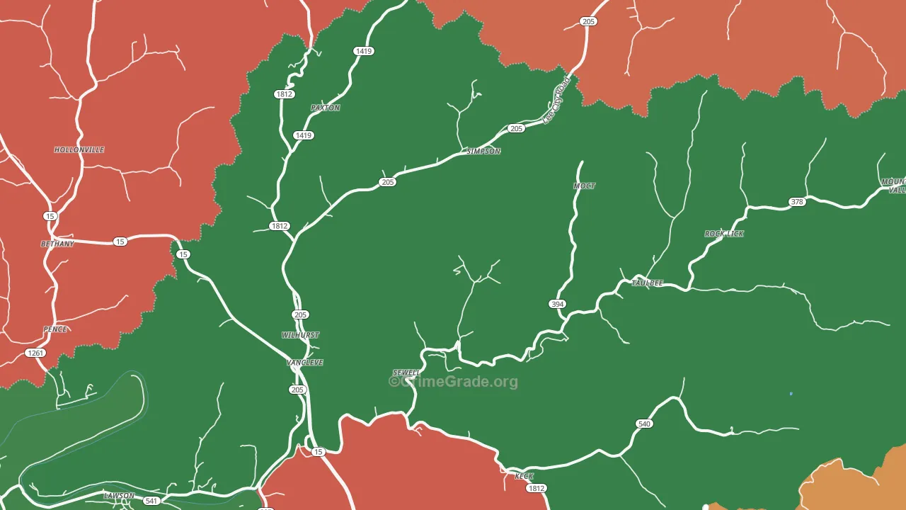 Vancleve, KY Map of Robbery Rates