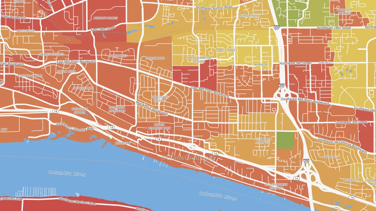 Vancouver Heights, Vancouver, WA Map of Robbery Rates