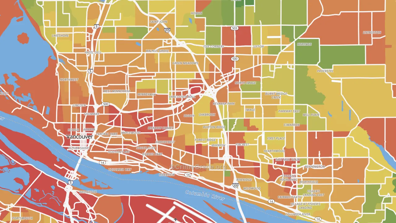 Vancouver, WA Map of Robbery Rates
