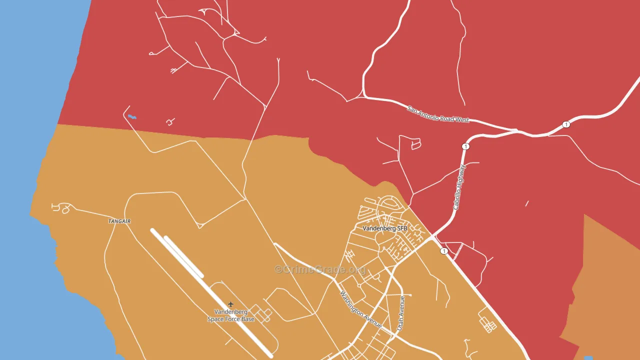 Vandenberg Air Force Base, CA Map of Robbery Rates
