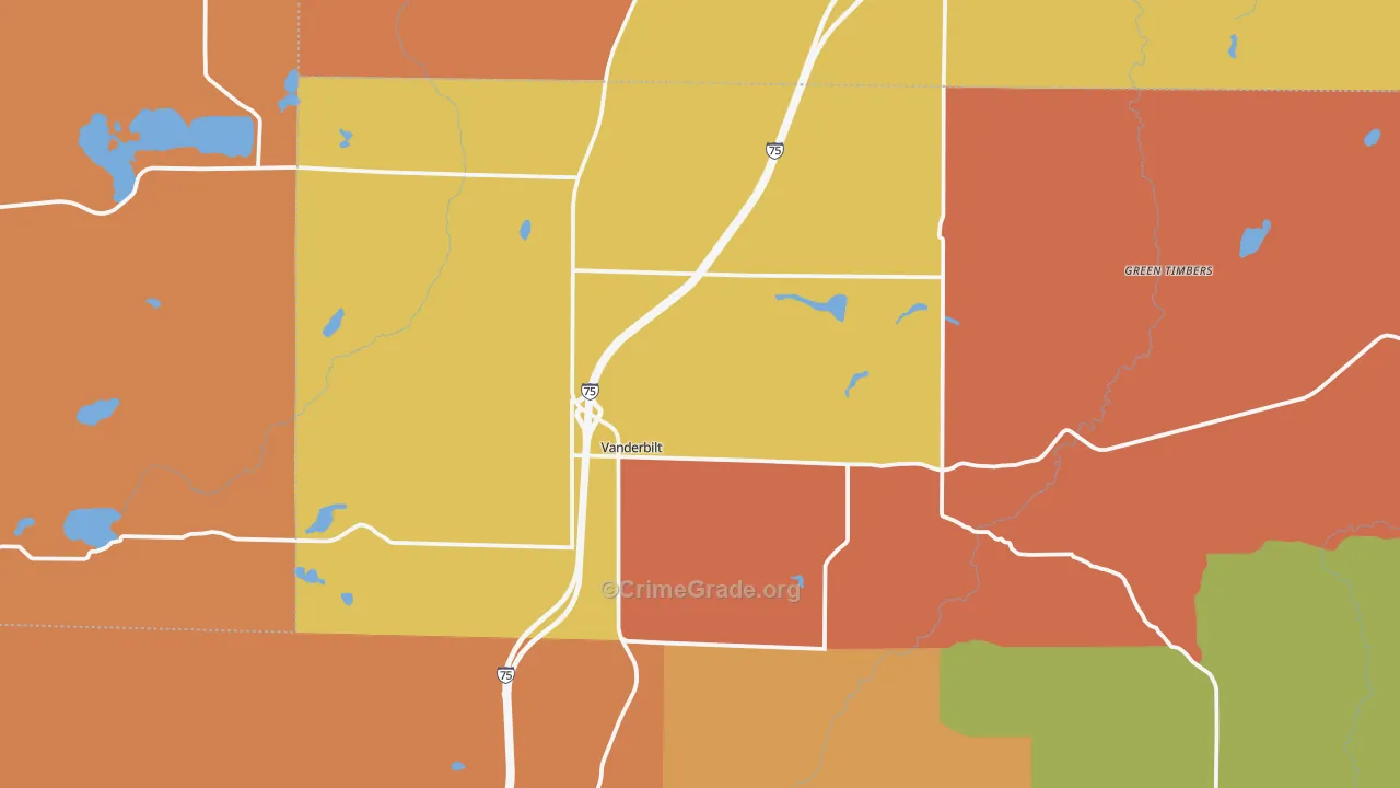 Vanderbilt, MI Map of Robbery Rates