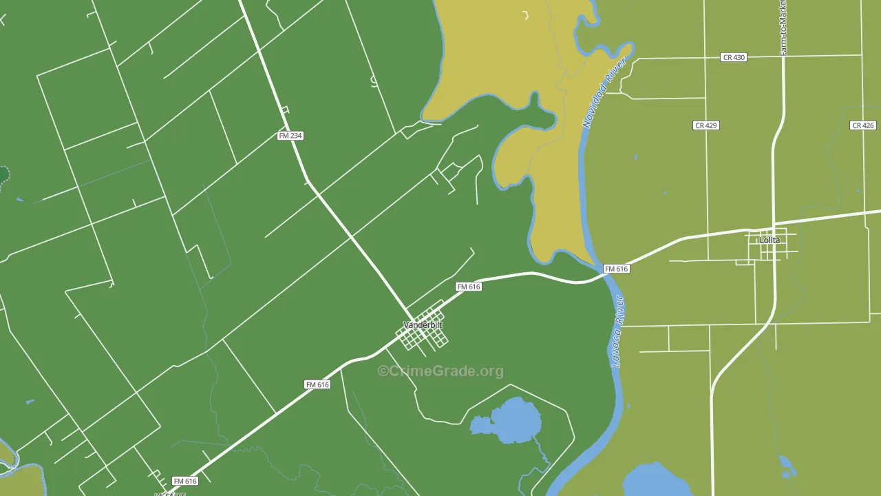 Vanderbilt, TX Map of Robbery Rates