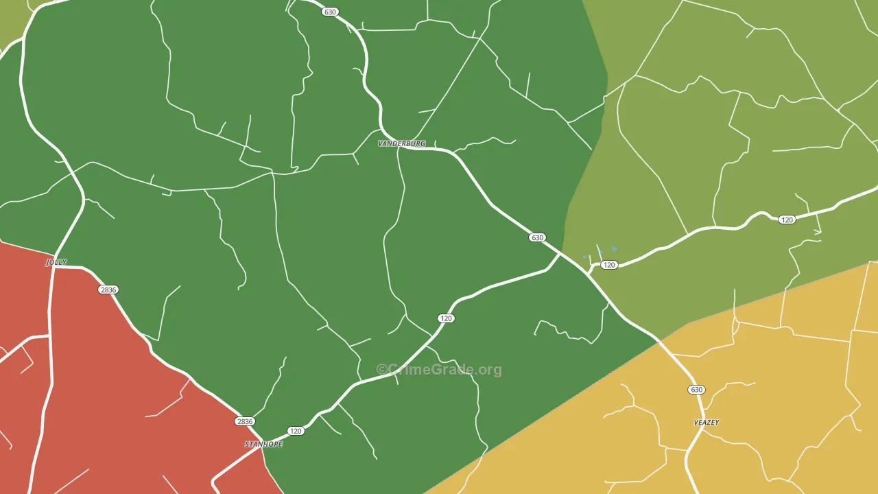 Vanderburg, KY Map of Robbery Rates