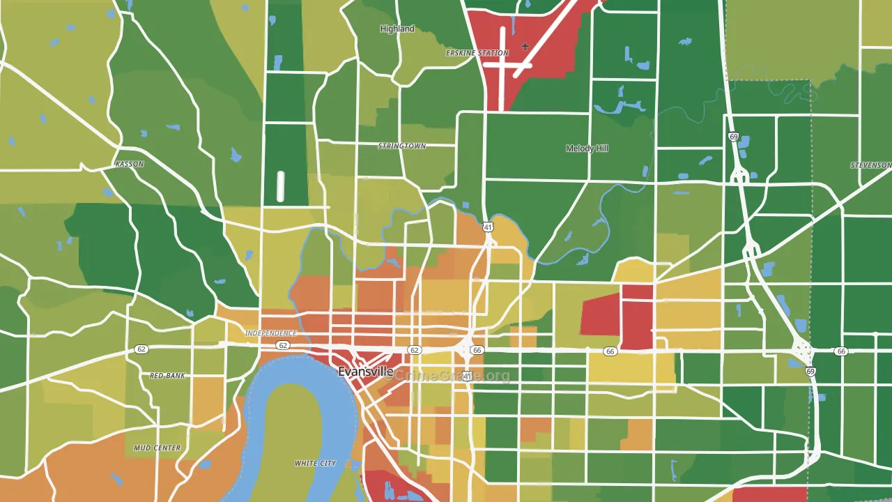 Vanderburgh County, IN Map of Robbery Rates