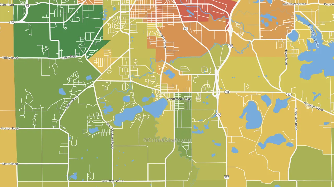 Vandercook Lake, MI Map of Robbery Rates