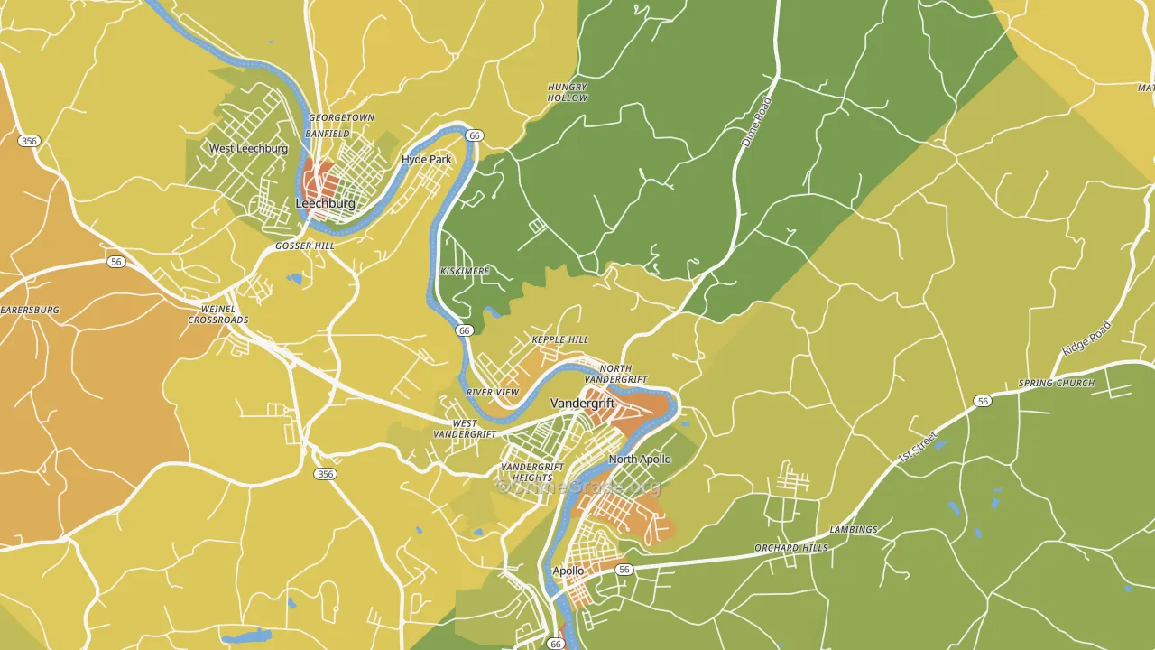 Vandergrift, PA Map of Robbery Rates