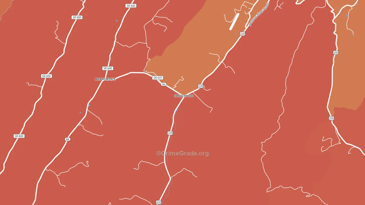 Vanderpool, VA Map of Robbery Rates