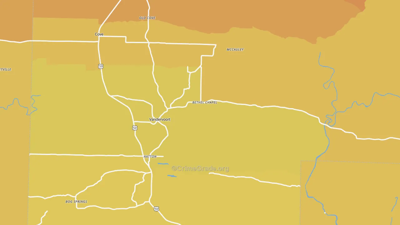 Vandervoort, AR Map of Robbery Rates