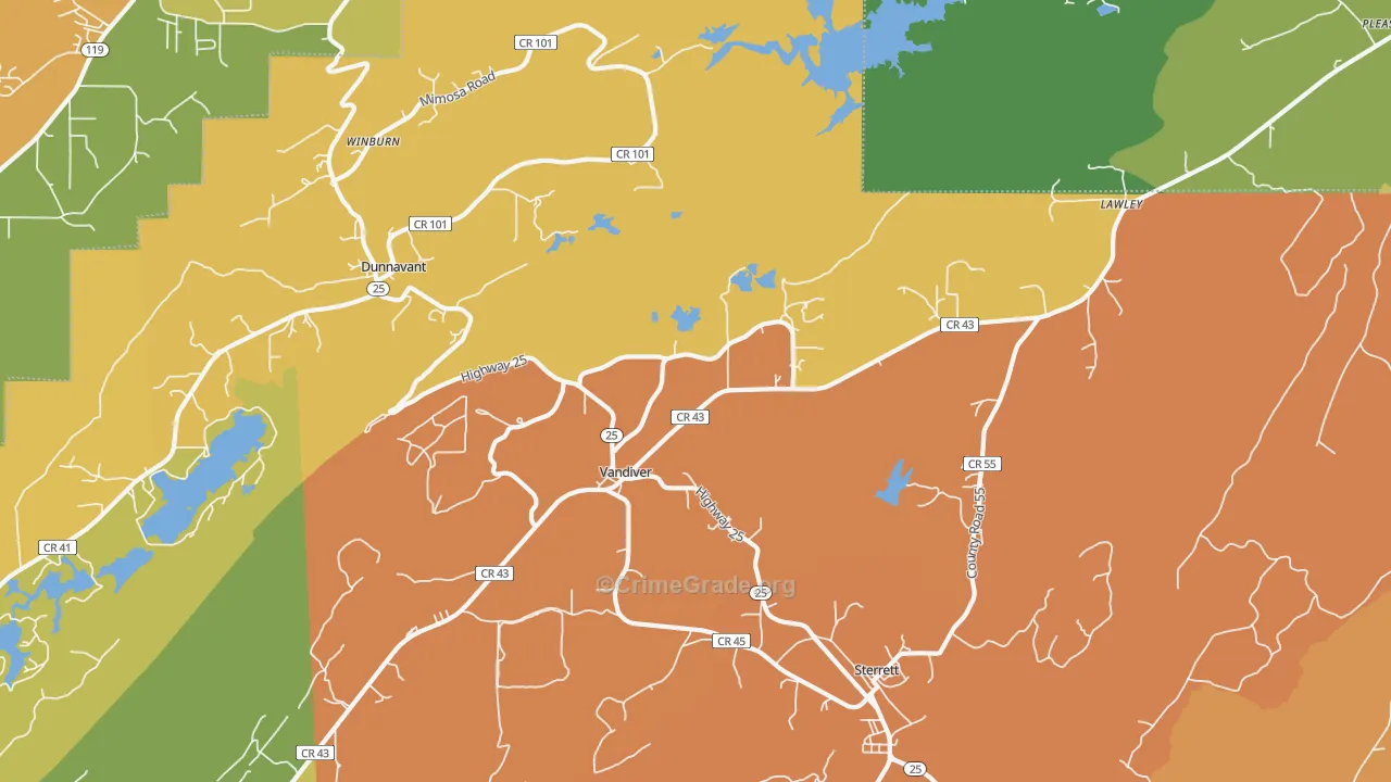 Vandiver, AL Map of Robbery Rates