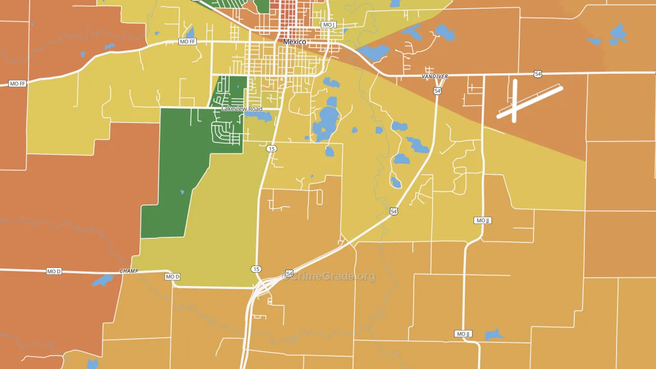 Vandiver, MO Map of Robbery Rates