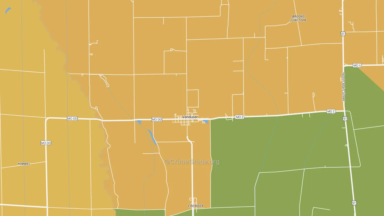 Vanduser, MO Map of Robbery Rates